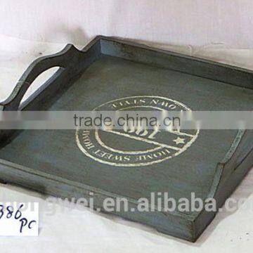 Wholesale antique white square wooden tray wood plate shabby chic style