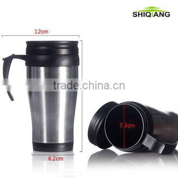 400ml travel bottles with plastic inner stainless steel outer promotional car mugs with lid and handle