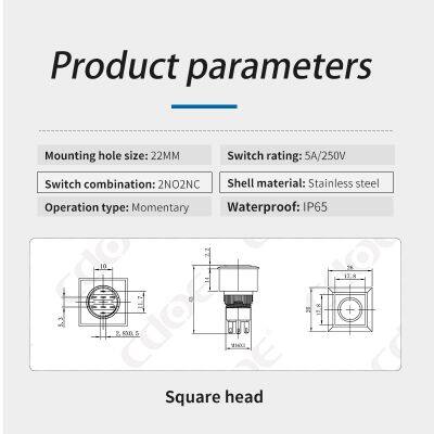 Ip65 16mm Square and Dot Illumination 12v 24v 1no1nc Vandal Resistant Push Button Switch Reset photo-3