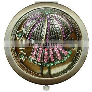 round antique embossed logo cheap cosmetic compact mirrors 1633