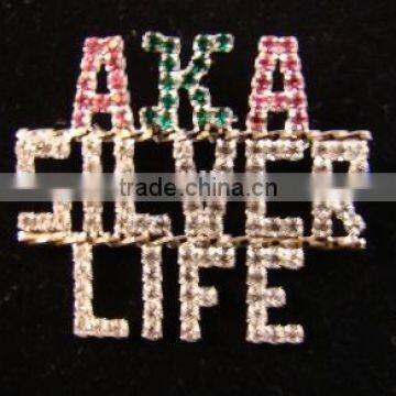 Best selling rhinestone gold AKA Greek letters Alpha Kap Alpha silver life pin brooch jewelry