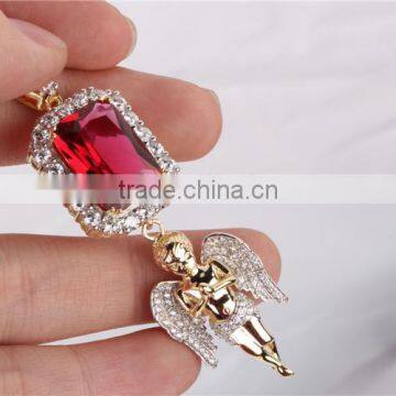 Hip Hop Jewelry Red Ruby 925 Sterling Silver Angel Piece for Mens Pendant