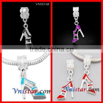 Vnistar Silver plated dangle bead with high-heel shoe shape pendant for bracelet PBD1225 in 14*36mm