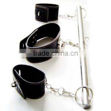 Stainless Steel Spreader Bar Leather Bondage Neck Collar Wrist Restraints Fetish/ Bondage Medical SEX TOYS/Medical products