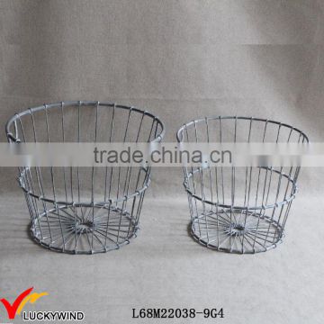 Set 2 Wired Rustic Gray Round Metal Basket