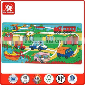 2014 popular child toys silk screen printing 21 pcs car bus plane boat design custom jigsaw puzzle