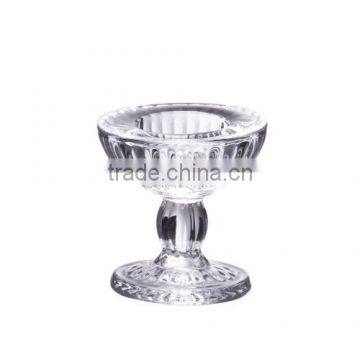 Clear Pressed Glass tealight holder with stem 80mm.