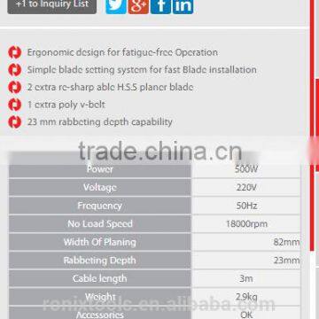 RONIX WOOD WORKING TOOLS ELECTRIC PLANER 500W MODEL 9210 photo-2