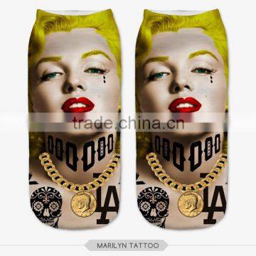 fashion chinese face high quality 3d digital full print colorful ankle socks sports unisex custom hot sale stretch spandex