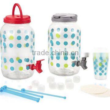 BPA Free plastic drinkware 21pcs 3.8L drink dispenser set with 4 cups 4 ice stirrer 4 mat 8 ice cube with seal ring and tap