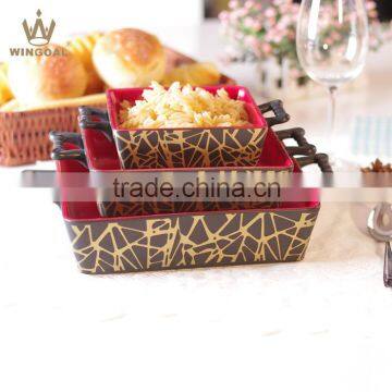 colorful bakeware set with metal decal