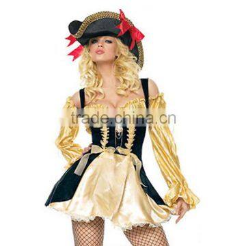 Wholesale Adult Women Gold Pirate party halloween costumes for women Sexy matador Pirate captain cosplay Costume with hat OEM