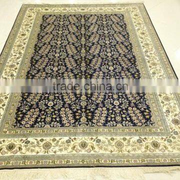 flower turkish handmade silk carpet hand knotted silk rug carpet black