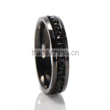 Simple design stainless steel pave black diamond eternity ring for men                        
                                                                                Supplier's Choice