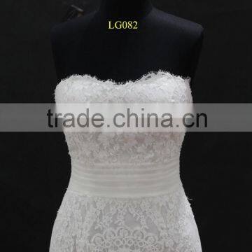 Real Factory Sample! Organza Drapping Belt Popular French Lace Applique Wedding Dress photo-2