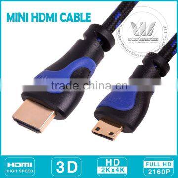 Colored mini HDMI Cable M/M Black/blue Plug and Black/blue Mesh