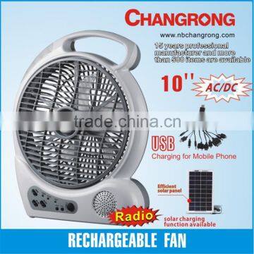 solar fan rechargeable 10inch fan with led lights and radio