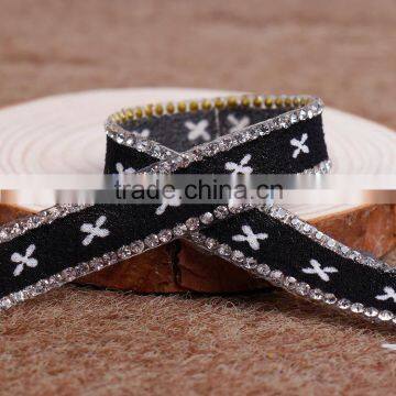 2016 Manufacture Diamond Chain Ribbon Black And White Ribbon With Hotfix Glue