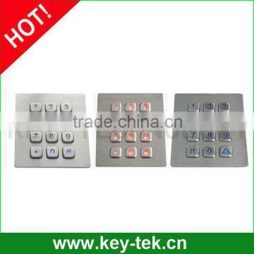 12 Keys Metal Numeric Vandal Proof Illuminated Keypad