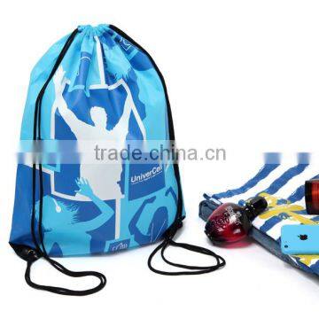 Blue nylon drawstring travel bag sports backpack