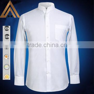 2016 Latest design fashion cotton spandex chinese collar business white formal twill fabric new model shirts for men