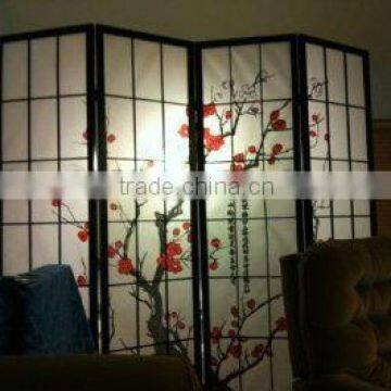 International Black 4 Panel Plum Blossom Screen Room Divider