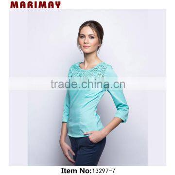 2015 Fashion Latest Design 3/4 Long Sleeves Tops Images of Ladies Casual Tops photo-3
