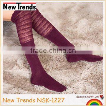 Burgundy crocheting cute girls knee high sock