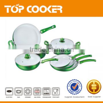 Green metallic painting aluminum alloy non stick cookware pans pots