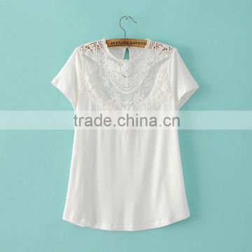 women clothing short sleeve round collar casual lace blouse for women