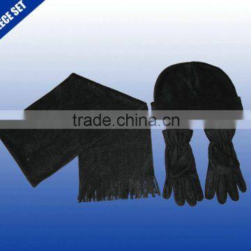 100% polyester black color polar fleece hat scarf and glove