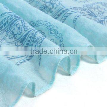 Light Blue Color Flower Printing Malaysia Batik Scarf photo-4