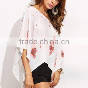Blouses Latest Fashion Design Women Clothing Multicolor Print Batwing Sleeve Asymmetrical Blouse photo-5