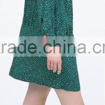 2015 Summer Long Sleeve Pleat With Zipper Front Placket Print Rayon Fashion Dress - SYK15024 photo-3