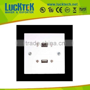 Double USB A Wall Plate (2 x USB A Female - Female Fly lead) Single Gang White Faceplate
