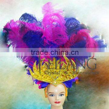 GOLD Sequin Ostrich Feathers Open Face Headdress Carnival Fancy Show girl