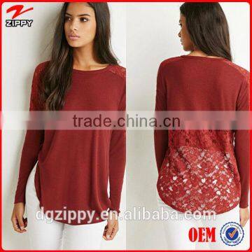 2015 New tops designs fashion sexy lace slub knit tops for women