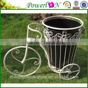 Antique white wrought iron bicycle flower pot holder