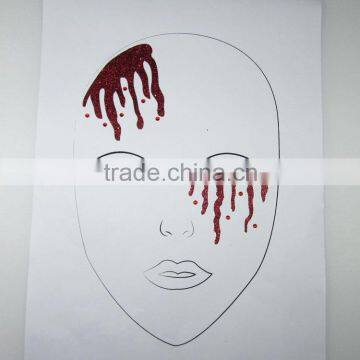 Custom Halloween glitter temporary makeup face tattoos bleeding face sticker manufacturer