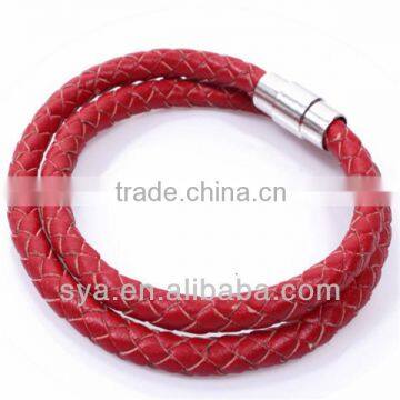 Double Turn Red Braided 2014 Leather Magnetic Bracelet