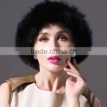 Genuine Winter Warm Knitted White Mink Fur Hat with Fox Fur Trim for Ladies