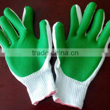 cotton coated green latex gloves