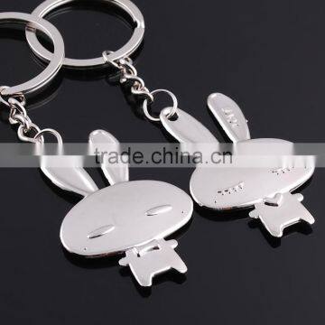 Love Couple Key Rings Double Lovely Rabbit Charms Engraved Letter Pendant Keychain For Lovers