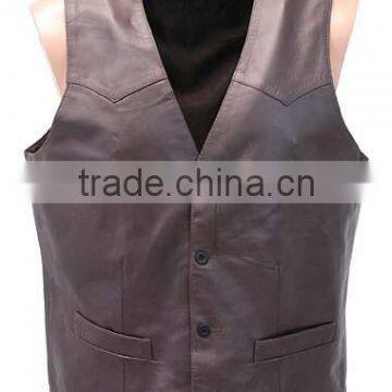 Men's Leather Biker Brown Vest