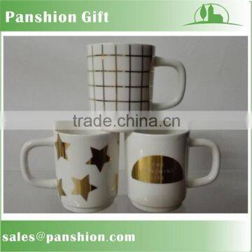 Wholesale coffee white mug with goldern decal