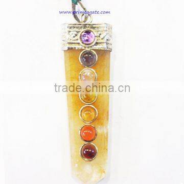 Yellow Yellow Aventurine Flat Chakra Pendants | Agate Jewelry | Wholesale Indian Jewelry