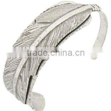 Antique Matte Silver Tone Metal Cuff Leaf Bracelet