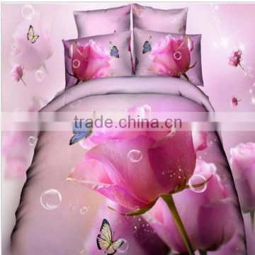 Wholesale pink rose 3d bedding set vivid print 3d bedclothes comforter,quilt cover bedsheet pillowcase set