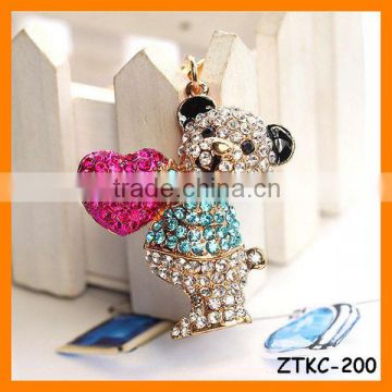 2014 Fashion Rhinestone Bear With Heart Key chain , Animal Bag Pendant ZTKC-200