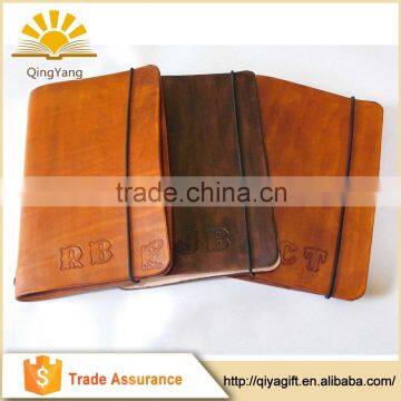 embossed soft cover leather notebook with elastic band